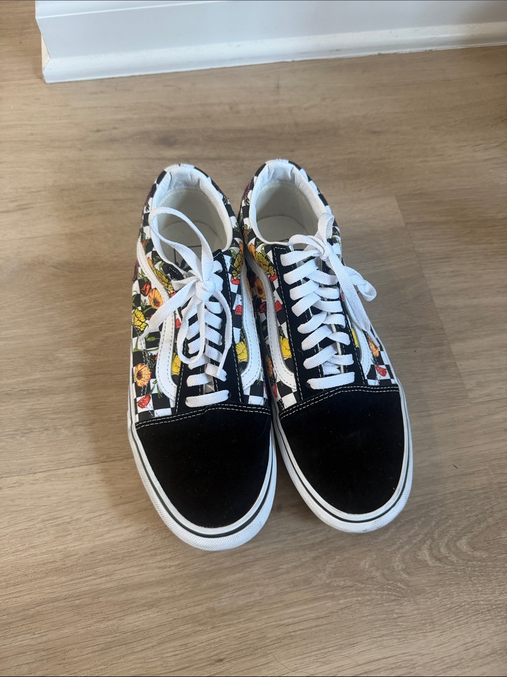 Vans Black Floral Old Skool Sneakers with White Stripe